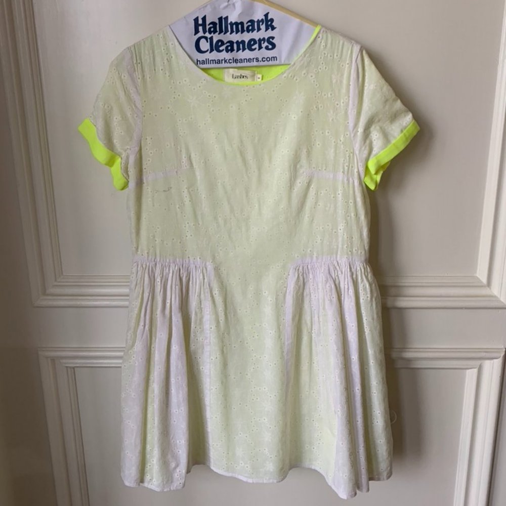 Lashes White Eyelet Dress with Neon Yellow Lining